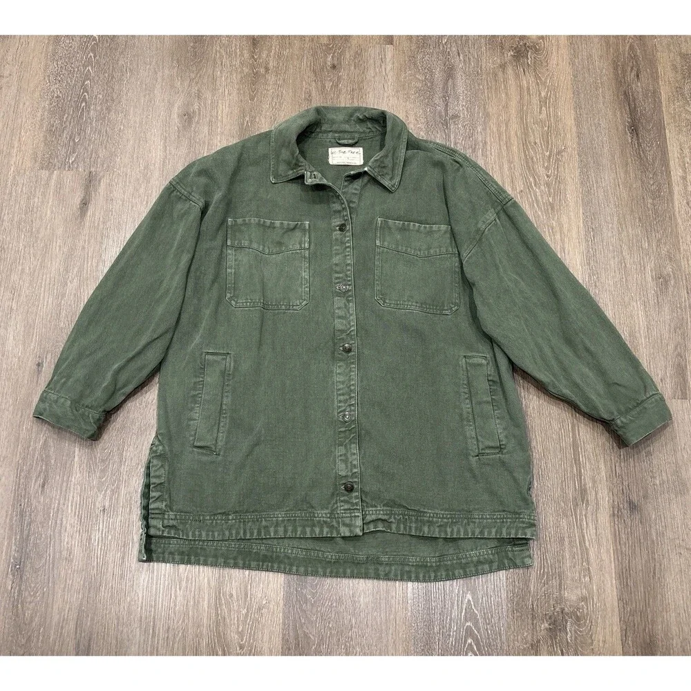 We The Free People Madison City Denim Jacket Large Green Oversized Grunge Boho - Picture 2 of 14
